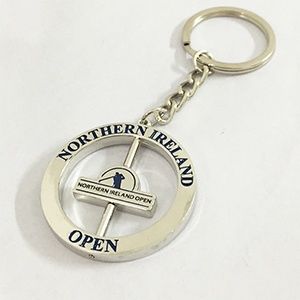 Engraved metal key chain with spinning logo
