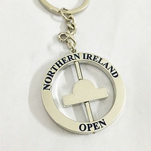 Engraved metal key chain with spinning logo