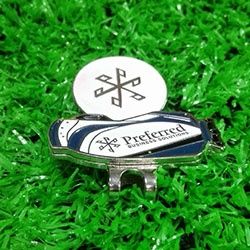 Golf bag shape cap clip and magnetic ball marker
