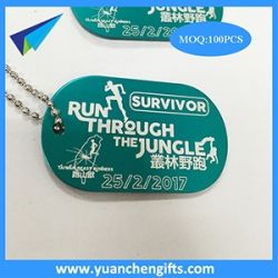 Green dog tags with laser engraved logo
