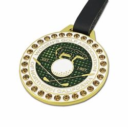 Gold golf bag tag with crystal
