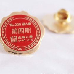 Red round shape metal soft enamel badge with pin